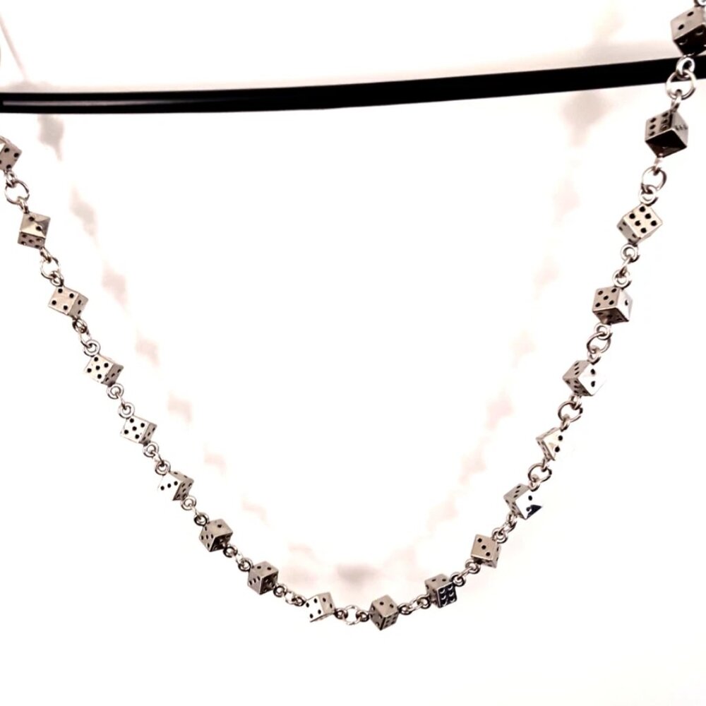 Single Layer Multi Dice Silver Tone Pants Or Wallet Silver Tone Chain 23 Inches - Picture 7 of 9